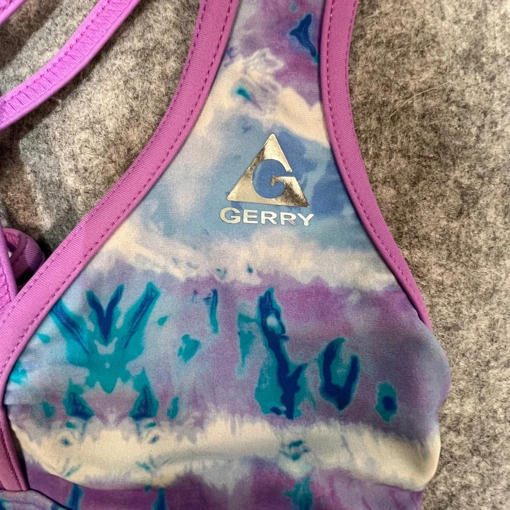 Gerry Girls Purple Blue Tie Dye Tankini Swim Top Strappy Back Youth Size M 10/12